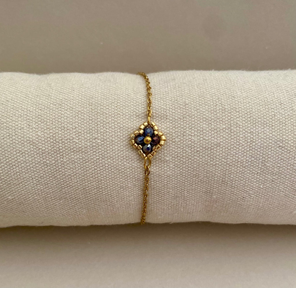 Bracelet fleur bleu foncé