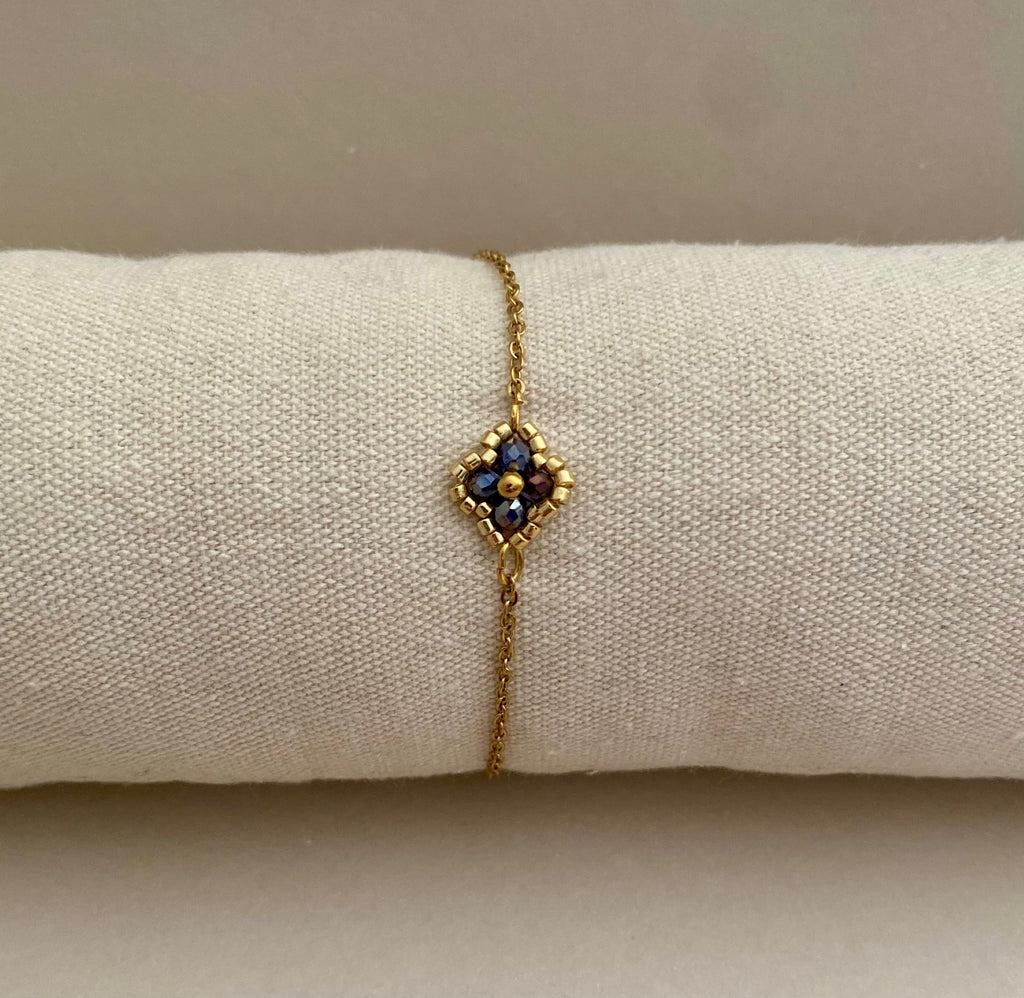 Bracelet fleur bleu foncé
