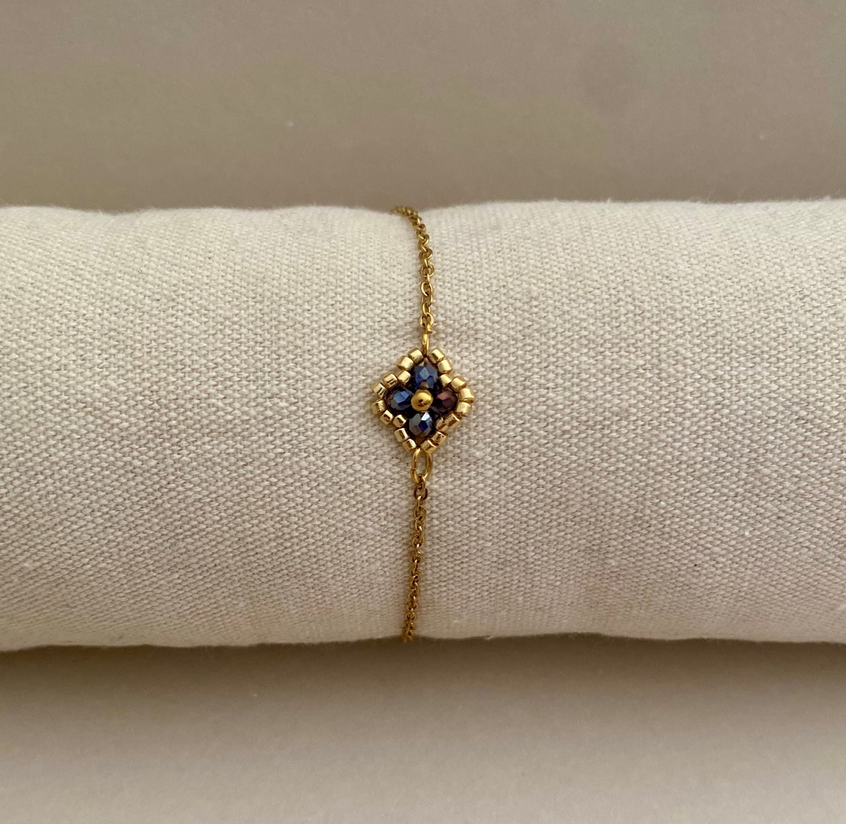 Bracelet fleur bleu foncé