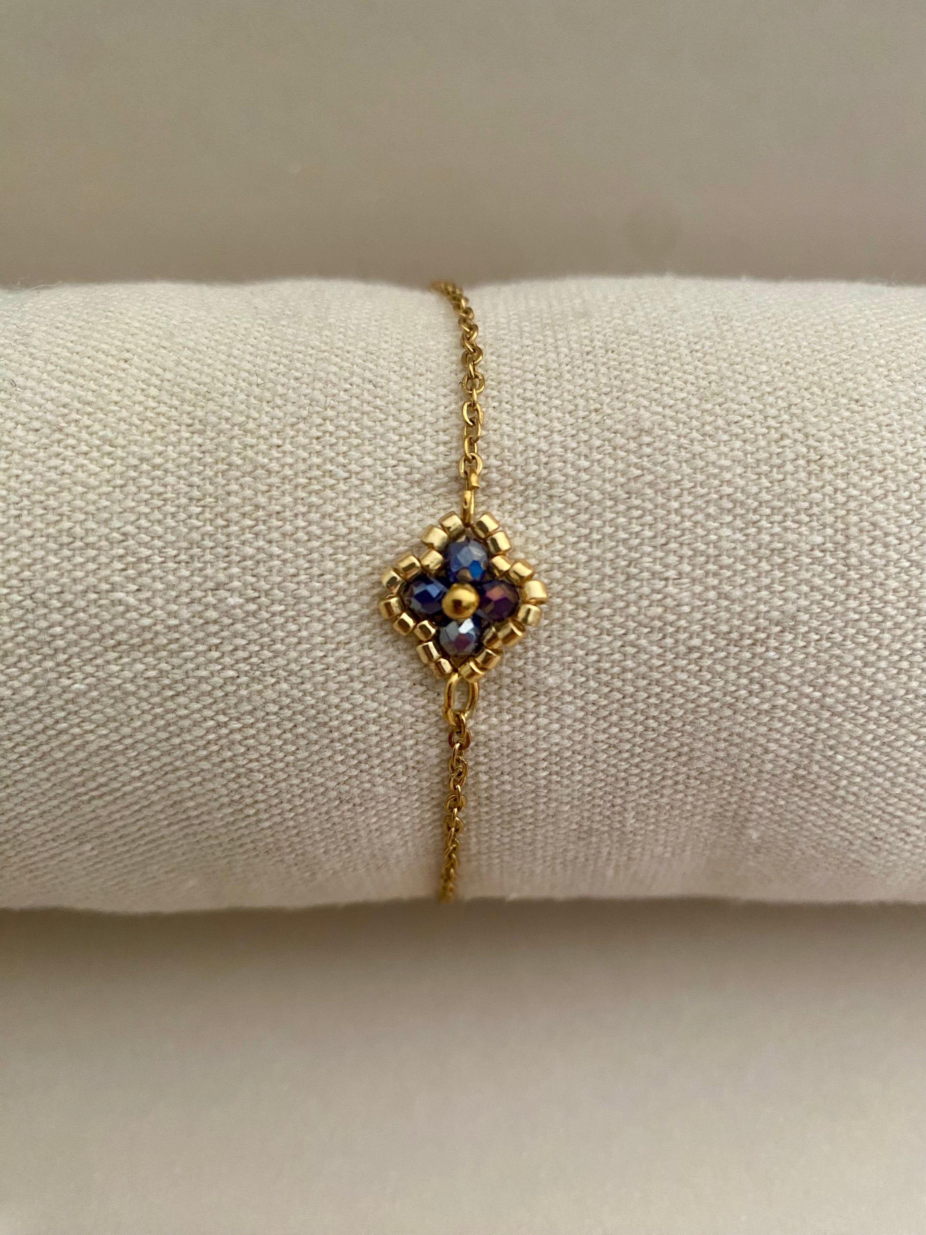 Bracelet fleur bleu foncé